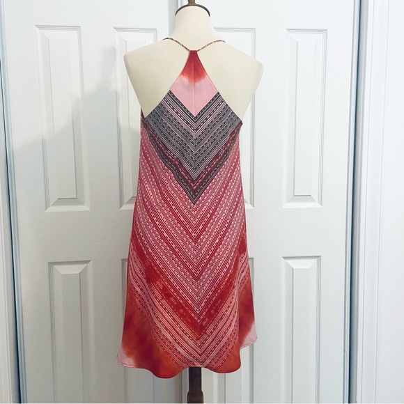 DKNY Halter Swing Dress Womens Sz S Red Striped Layered Asymmetrical Scarf Dress - Picture 6 of 9